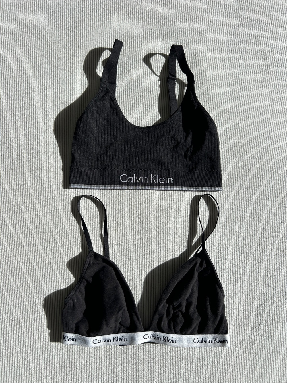 Calvin Klein Black Ribbed Bralette & Triangle Bra Set